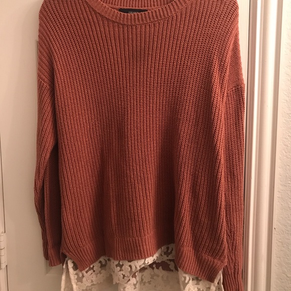 Forever 21 Sweaters - Coral/Salmon sweater with lace detail